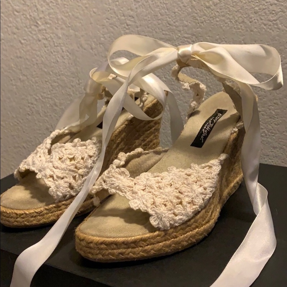 Betsey Johnson White Crochet Wedges